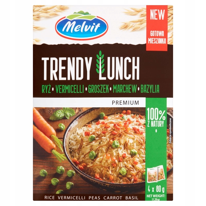 MELVIT Trendy Lunch ryż, vermicelli, groszek, marchew, bazylia 4x80g
