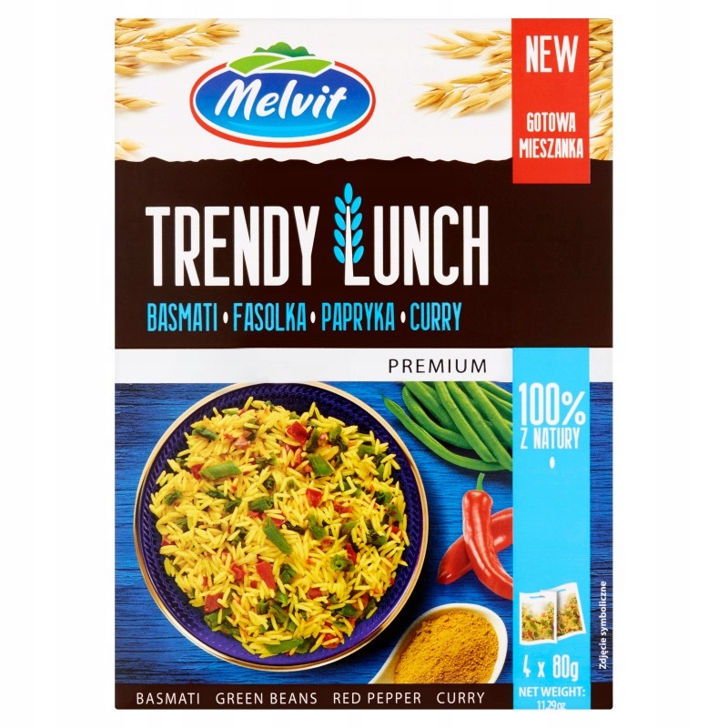 MELVIT Trendy Lunch basmati, fasolka, papryka, curry 4X80g