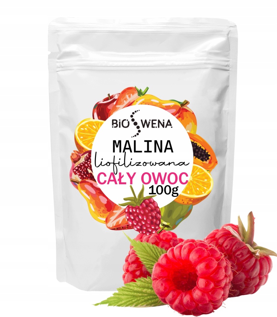 Malina liofilizowana Bioswena całe owoce 100 g wegańskie niesiarkowane